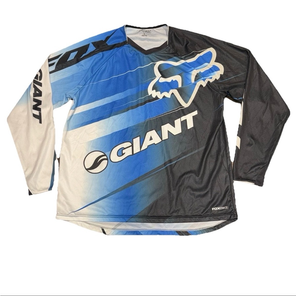 FOX x Giant Motocross Racing Long Sleeved Jersey Mens Size L Gradient Blue